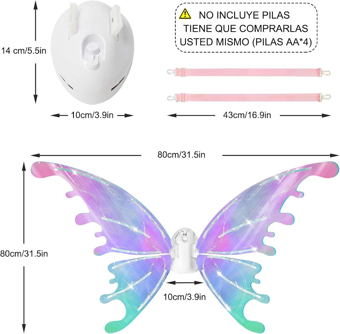 GOLDGE LED Electric Fairy Wings for Girls, Moving Butterfly Wings with Lights & Music, Toy for Halloween, Valentine, Birthday, Christmas, Party Costume, Princess Cosplay and Dress-Up (Multicolored)