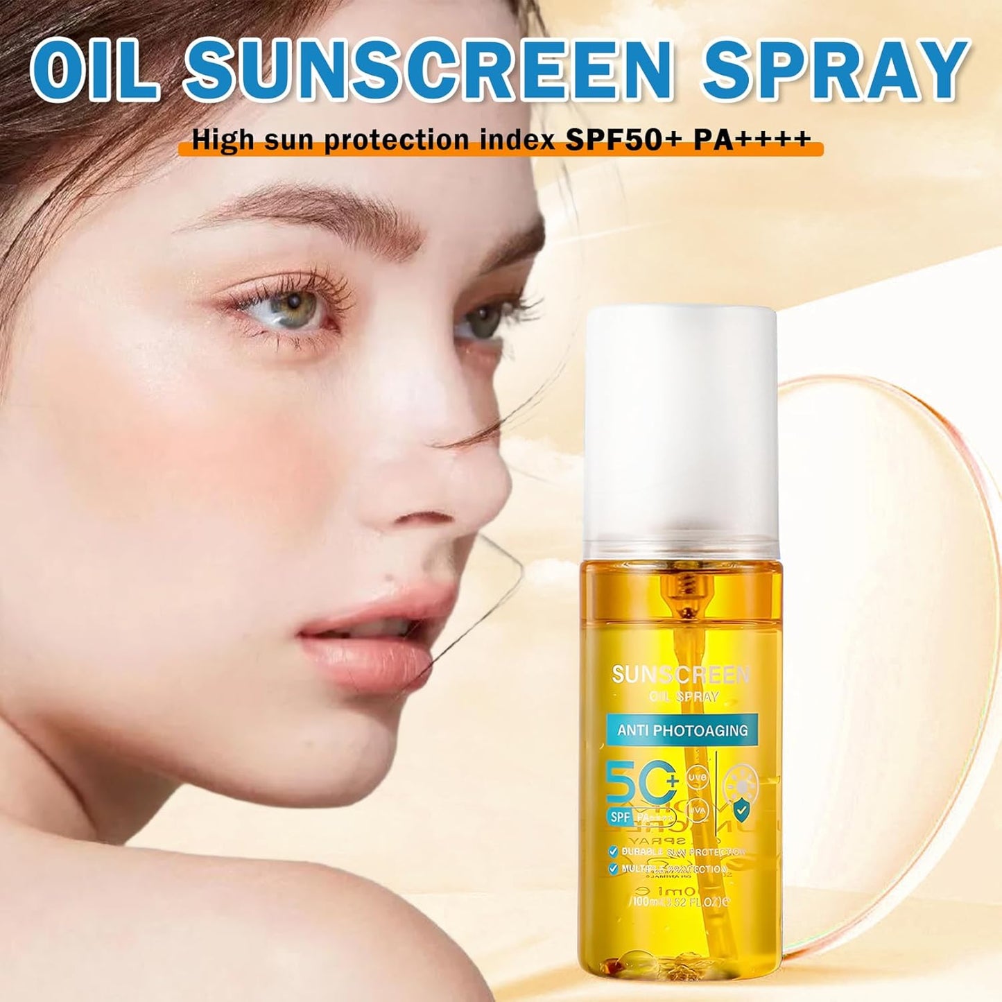 DAMUSI Sunscreen Oil Body Sunscreen Spray Spf 50 Glow Sunscreen Mist Hydration Lightweight Spf Body Oil,Broad Spectrum UVB/UVA Protection
