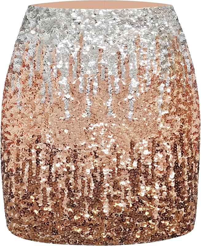 Maner Women's Sequin Skirt Sparkle Stretchy Bodycon Mini Skirts Night Out Party
