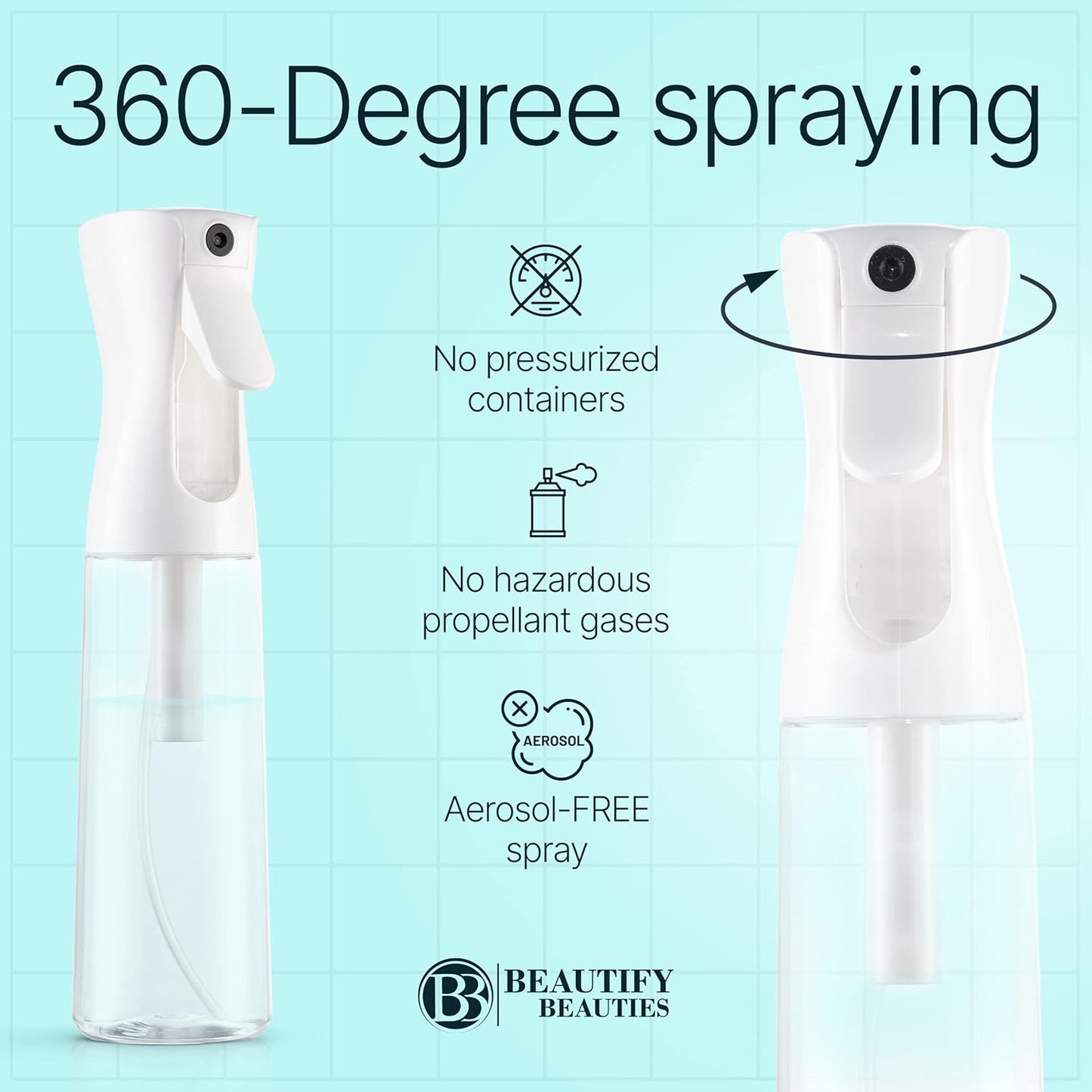 BeautifyBeauties Spray Bottle For Hair – Continuous Mister Spray Bottle for Hairstyling, Cleaning, Plants, Pets, Barbers, Salons, Essential Oil Scents (Clear, 18.6oz/500ml) "11" H x 2.6" L