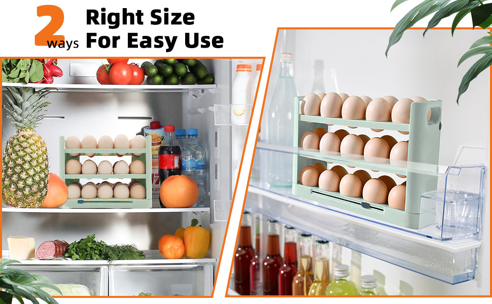 Egg Holder for Refrigerator, 30 Grid Egg Tray 3 Layer Organizer Bins Reusable Egg Container for Refrigerator Side Door Plastic