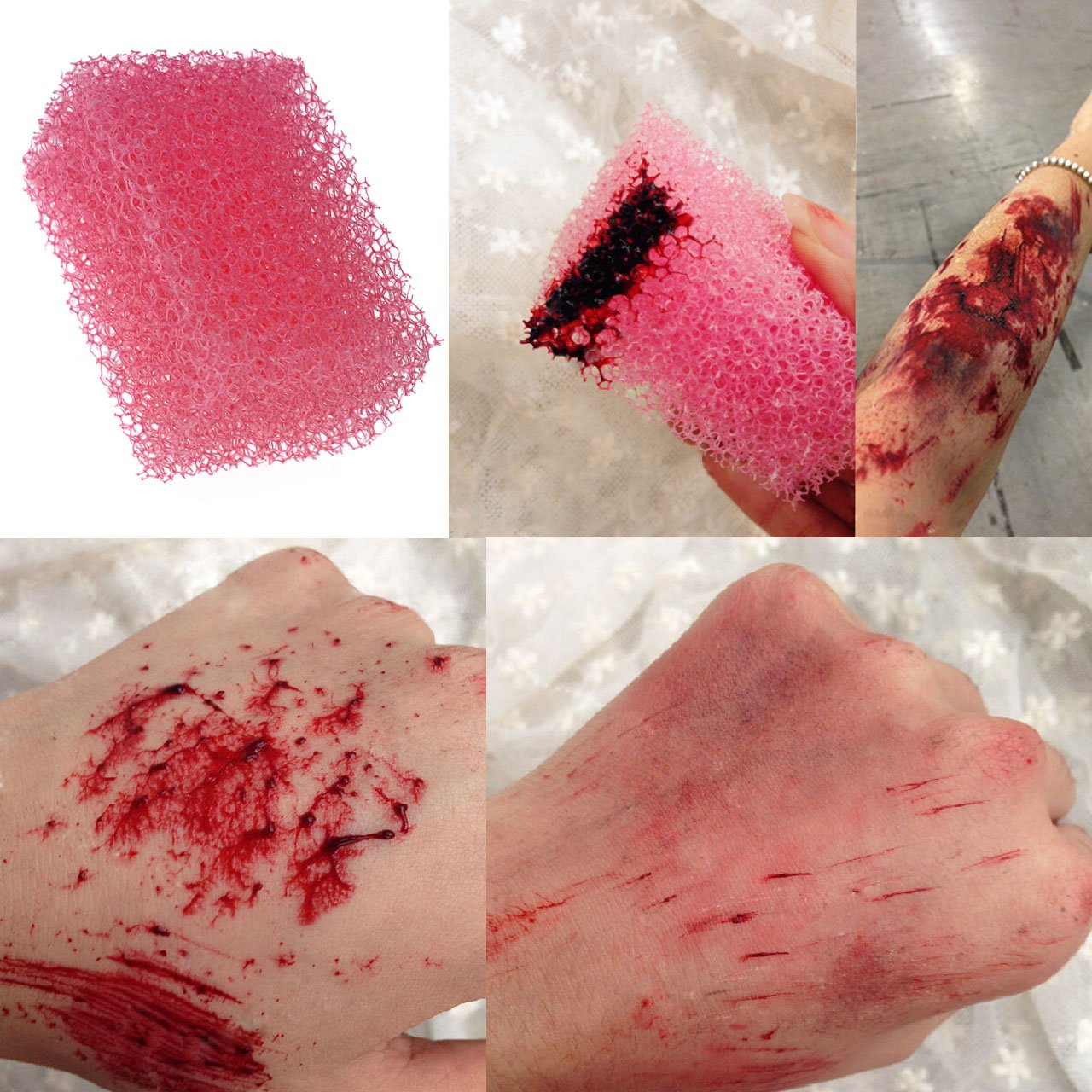 Fake Blood Fake Coagulated Scab Blood Gel (1.06Oz) Halloween Makeup Stage SFX Special Effects Makeup Kit with Stipple Sponge