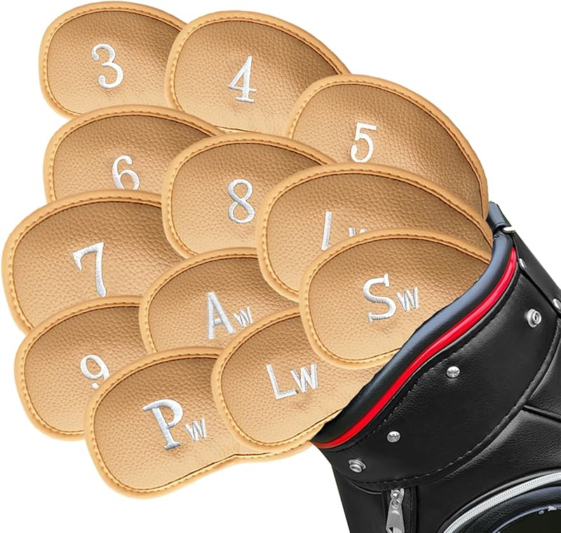 FINGER TEN Golf Iron Head Covers Value 12 Piece Set, Synthetic Leather Deluxe Club Headcover, Universal Fit Main Iron Clubs Gift Set