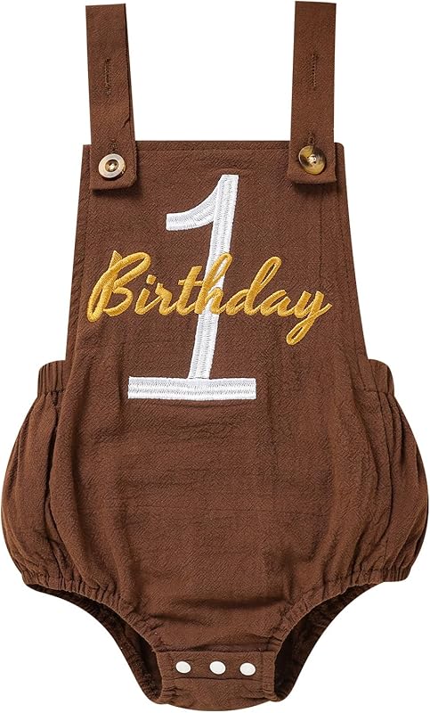 Baby Boys Girls 1st Birthday Romper Baby First Birthday Outfit Boy Solid Color Jumpsuit Cake Smash Outfit