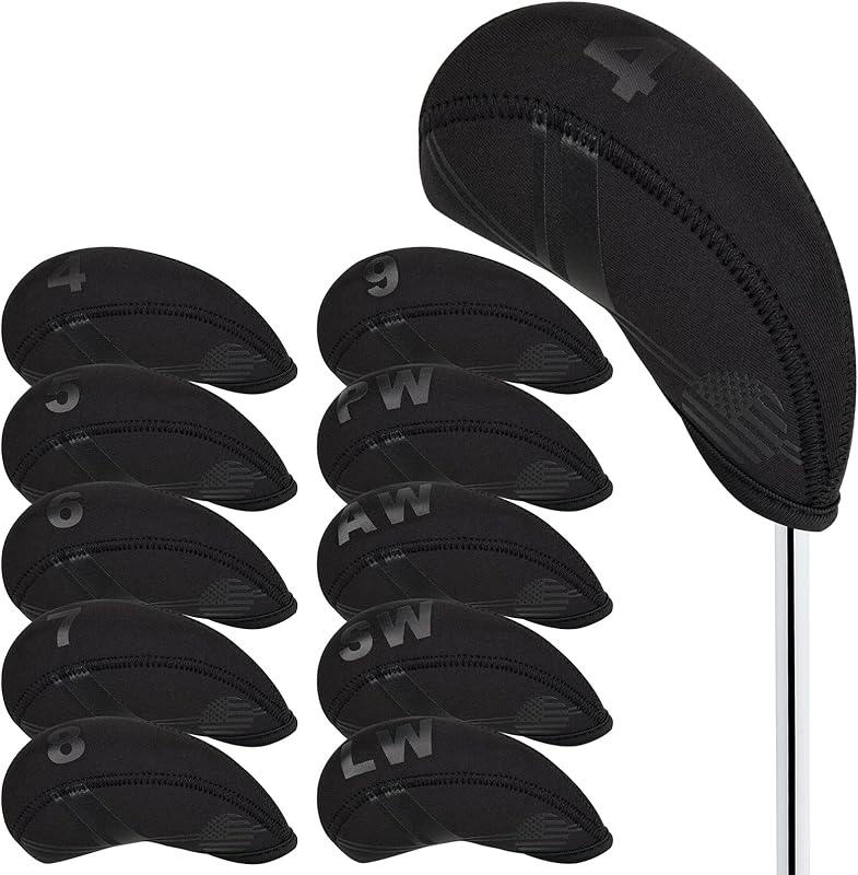 BIG TEETH Golf Iron Head Covers 10Pcs Neoprene USA Flag Golf Club Protector Multi Color Golf Club Protector (Blue)