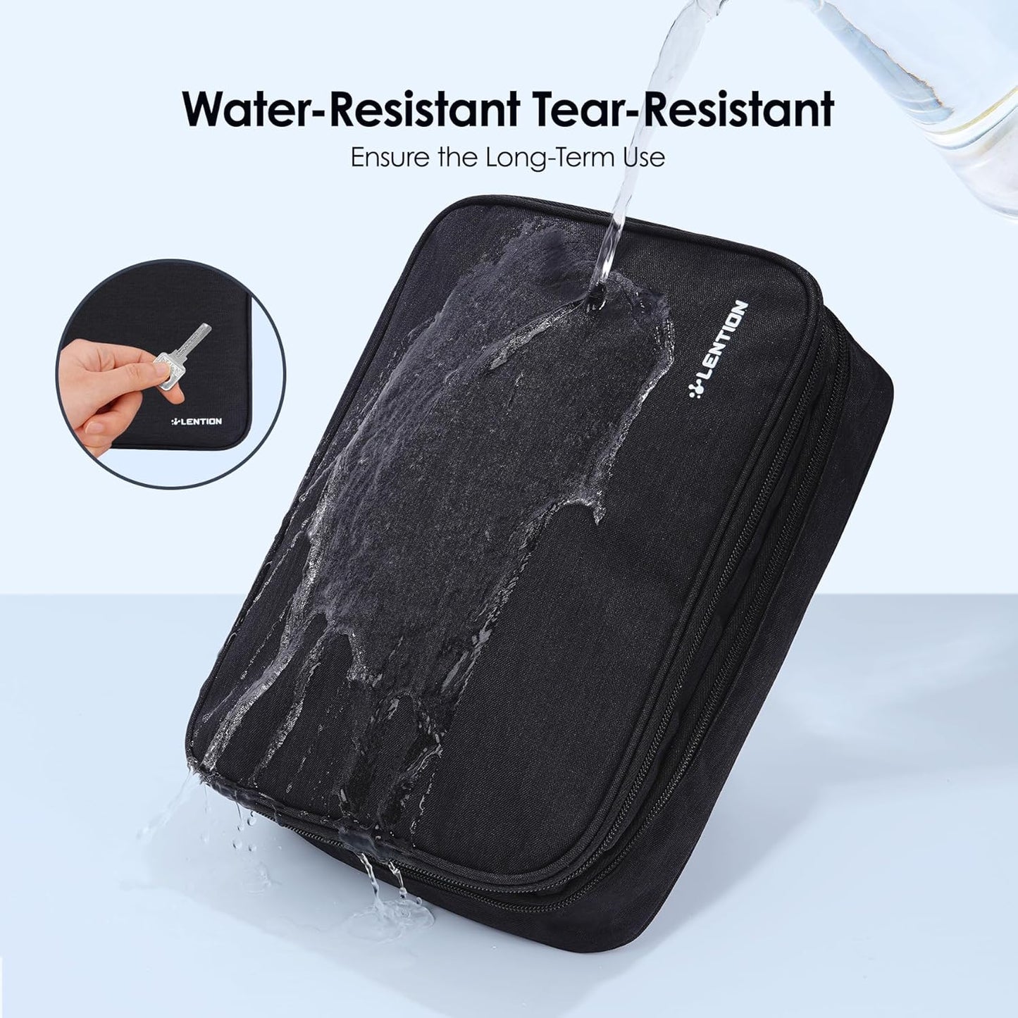 LENTION Cable Electronics Organizer Bag Pouch, Travel Accessories Carry Case Waterproof Double Layers All-in-One Storage Bag Carrying for Cord, Charger, Power Bank, Earphone Black