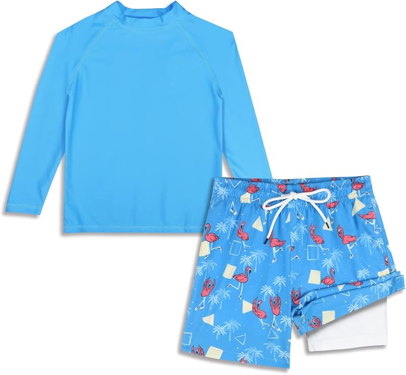 MILANKERR Toddler Boys Rash Guard Sets,Swim Trunks with Compression Liner UPF50+