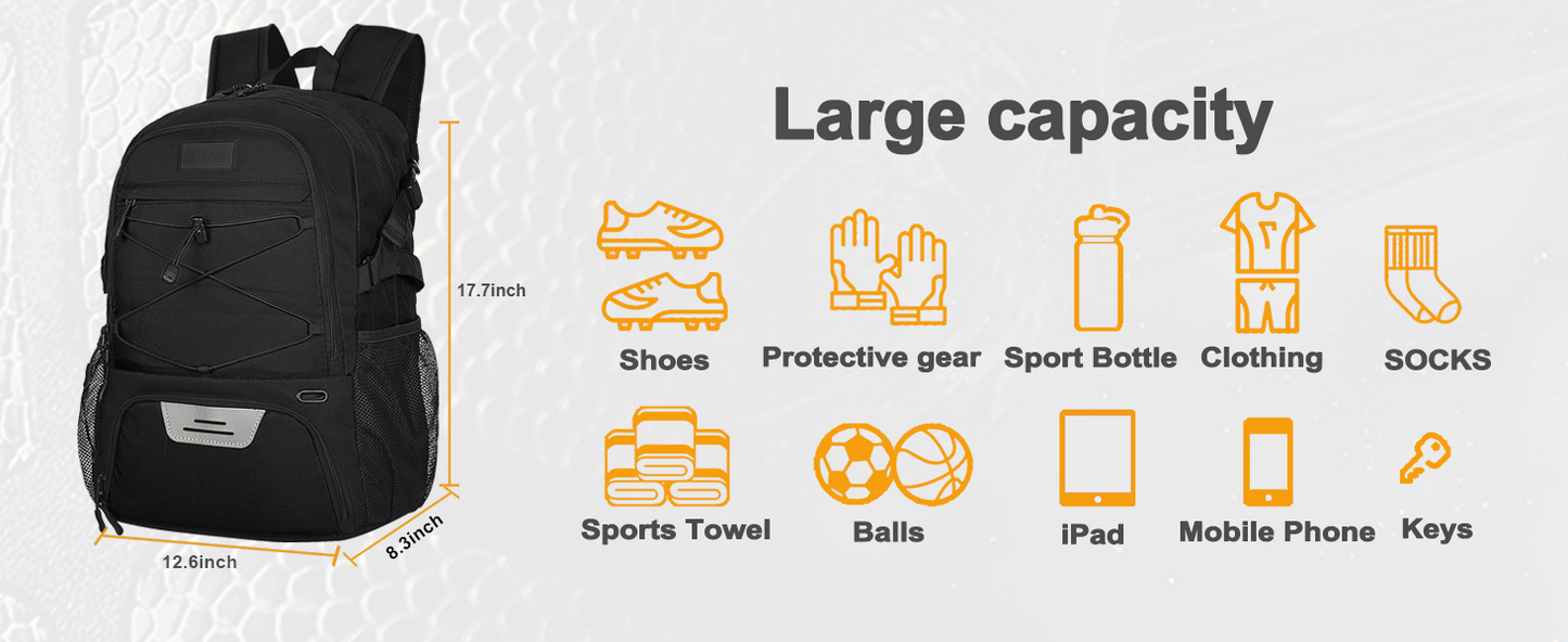 Goloni Soccer Backpack,Basketball Backpack with Ball Compartment & Shoe Compartment,Backpack for Basketball,Soccer