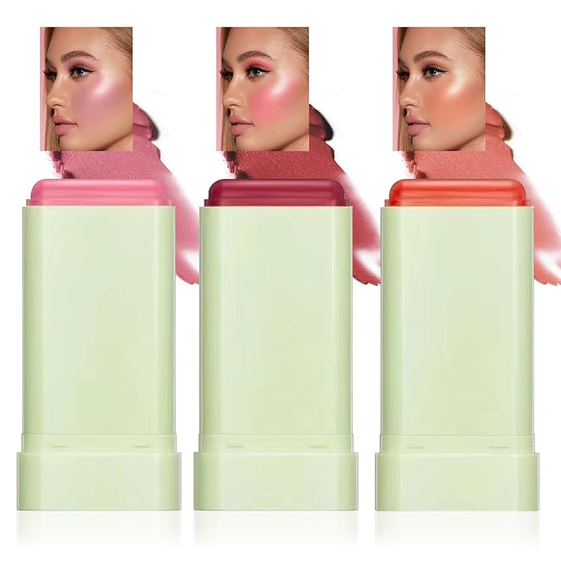 Cream Blush Stick with Brush,Waterproof Multi Cream Makeup Stick,Lightweight,Long-lasting,2 in 1 Multi Blush for Cheeks & Lip Tint & Eyeshadow Makeup(#01 Milk Tea Pink)