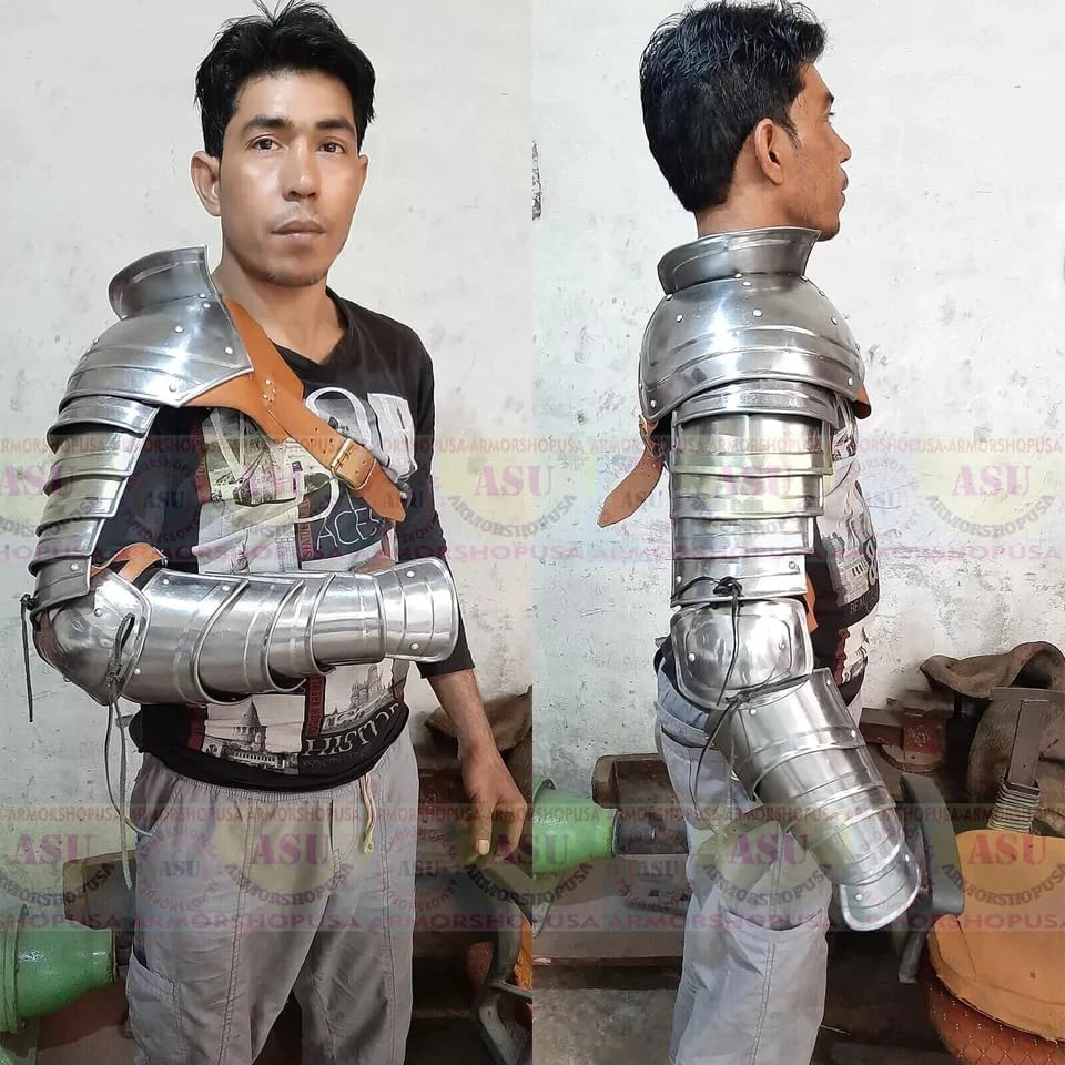 Gladiator Manica Medieval Single Arm Pauldron Spartacus Roman Warrior Sleeve Shoulder Arm Gladiator Manica Armguard Replica Armor Functional Reproduction Armour Single Hand Costume for Mens Adult Size