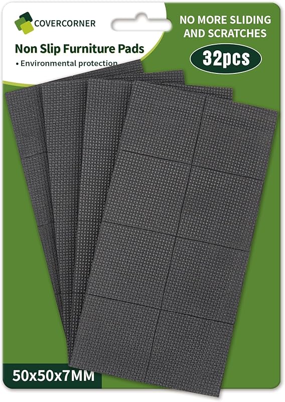 Non Slip Furniture Pads 16 PCS 2'' Square - Anti Slip Furniture Pads - Self Adhesive Rubber Feet Furniture Feet - Chair Leg Floor Protectors - Keep Furniture in Place