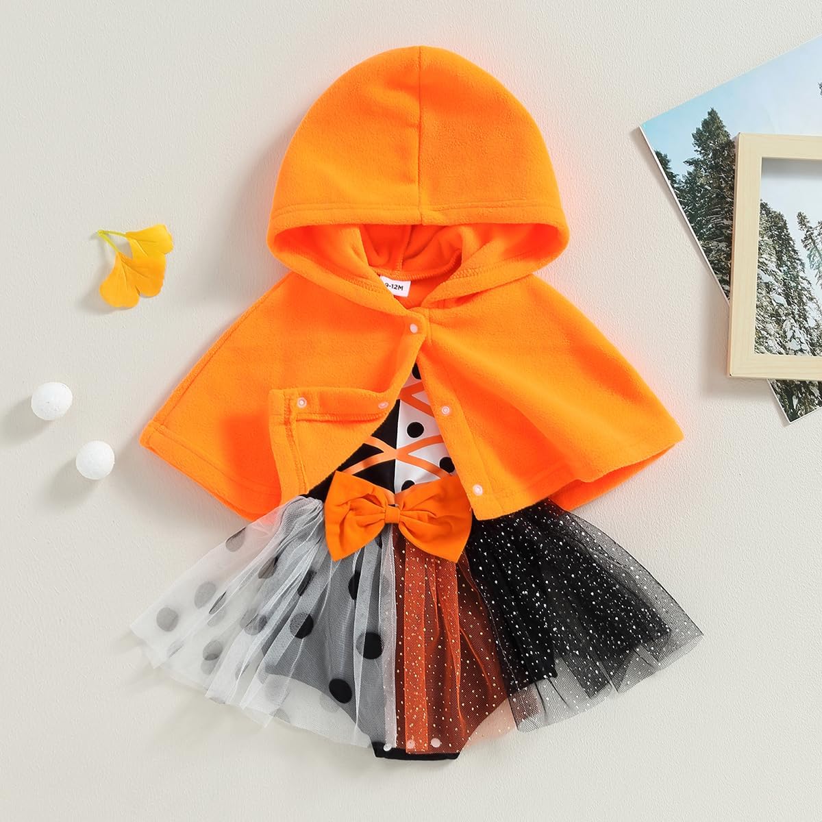 Yccutest Newborn Baby Girl Halloween Outfits 2Pcs Straps Tutu Romper Dress Halloween Cloak Coat Infant Pumpkin Witch Costume