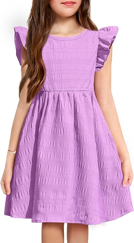 Arshiner Girls Dress Casual Ruffle Sleeveless A Line Summer Dresses with Pockets 4-12 Years