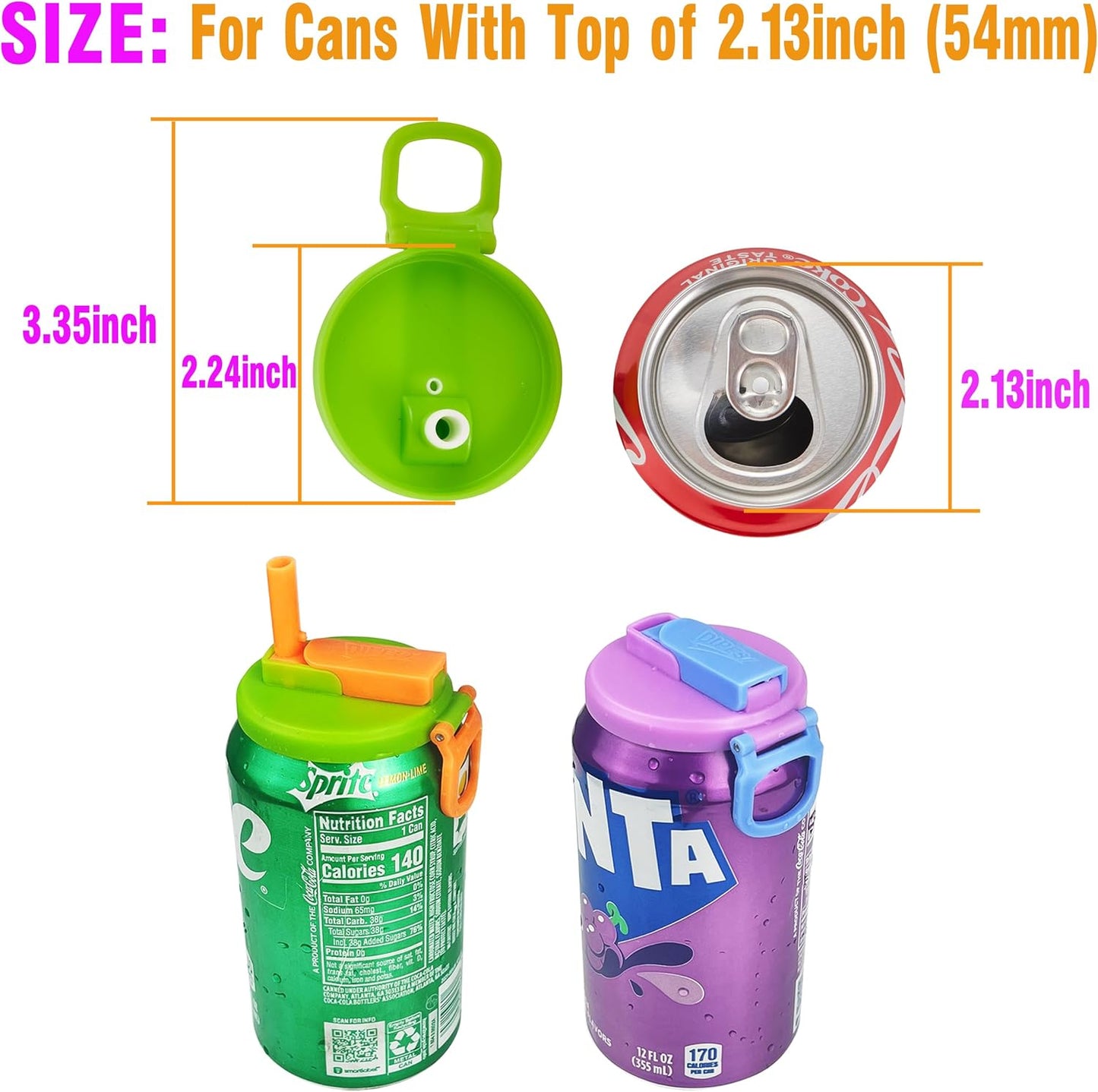 6 pack 6 color Soda Can Lids with Straws, Reusable Silicone Straws Soda Can Covers, BPA-Free,Airtight Seal, Easy to Use, Prevents Spills, Fits Standard Cans. (Colour mixture)