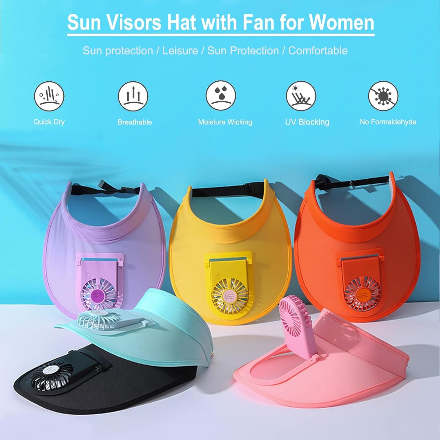 Sun Visors Hat with Fan for Women - Fan Visor Hat - Three Gear Mediation and Large Area Sun Protection