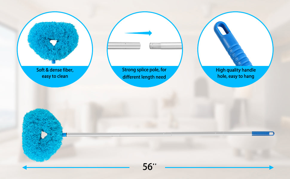 Ceiling Fan Cleaner Duster Reusable Microfiber Ceiling Fan Blade Cleaner Removable Duster with Extension Pole Adjusts 13 to 49.7 Inch for Cleaning Walls Bookshelves Furniture Door Window Top (Blue)