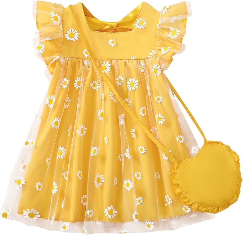 Kucnuzki Baby Girl Clothes Toddler Girls Summer Fairy Tulle Dress Ruffle Fly Sleeve Casual Sundress Cute Outfit for Kids