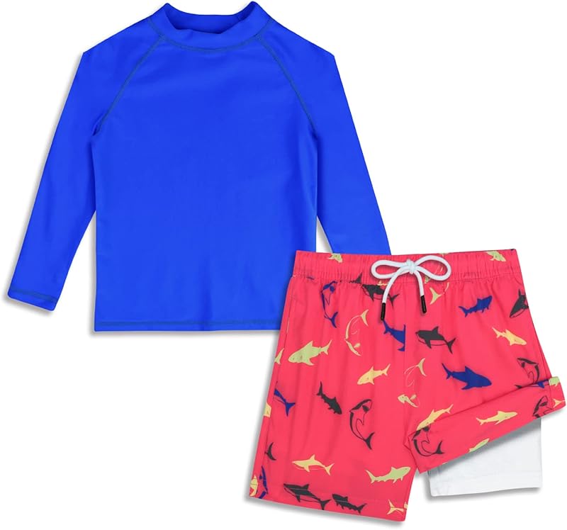 MILANKERR Toddler Boys Rash Guard Sets,Swim Trunks with Compression Liner UPF50+