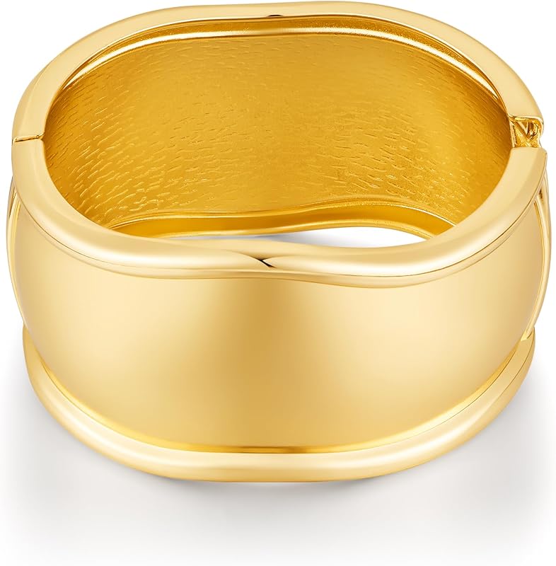 Chunky Gold Bangles Bracelet for Women Fashion Hammered Wide Cuff Bracelet Minimalist Open Wrist Cuff Bangle Gold Jewelry Accessories for Women