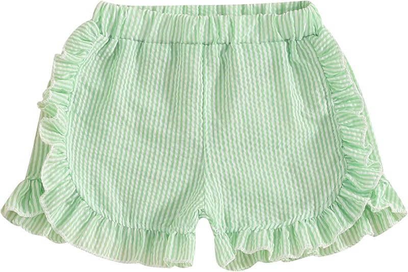 Karuedoo Toddler Baby Girl Shorts Casual Summer Gingham Plaid/Seersucker Elastic Waist Ruffle Hem Shorts Bottoms