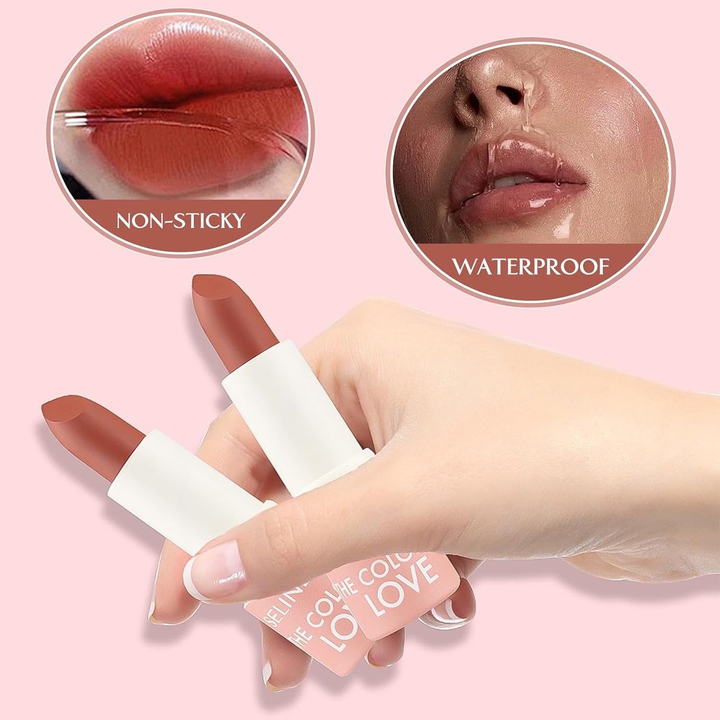 Love Lipstick Makeup, Lip Stain for Women Girls, Vivid Colors Long Lasting Lipsticks, Lip Balm Waterproof, Lipgloss for Girls, Lip Tint Misty Mud Texture #rose pink