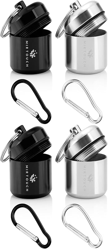 Portable Keychain Pill Holder Case for Round Glucose Tablets & Critical Medicine - Discreet Waterproof Key Chain Pill Container Carrier with Strong Carabiners - Aluminum Alloy Pill Fob Box - 2 Pack