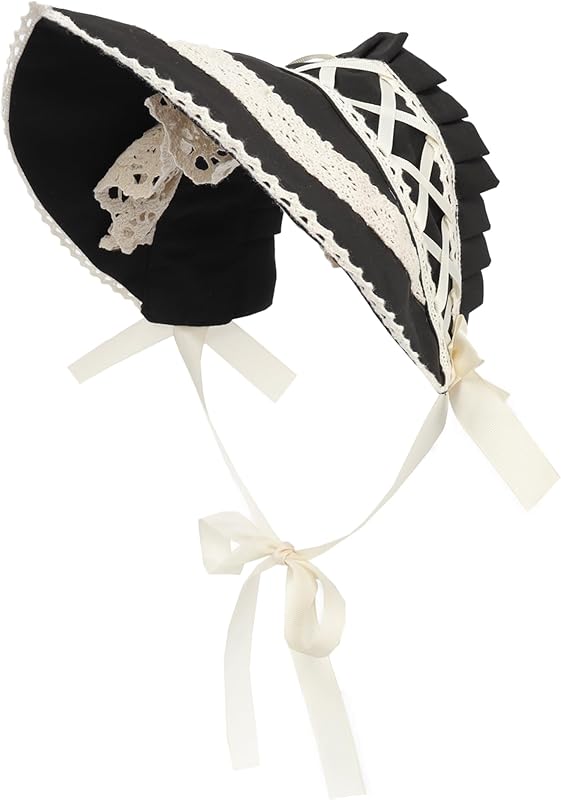 FURPHI Victorian Bonnet Colonial Hat with Lace Tea Party Costume Sun Cap for Women