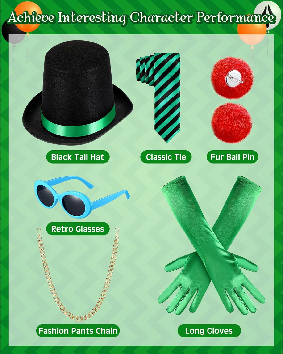 6 Pcs Green Adult Top Hat Costume Accessories for Cosplay Role Play