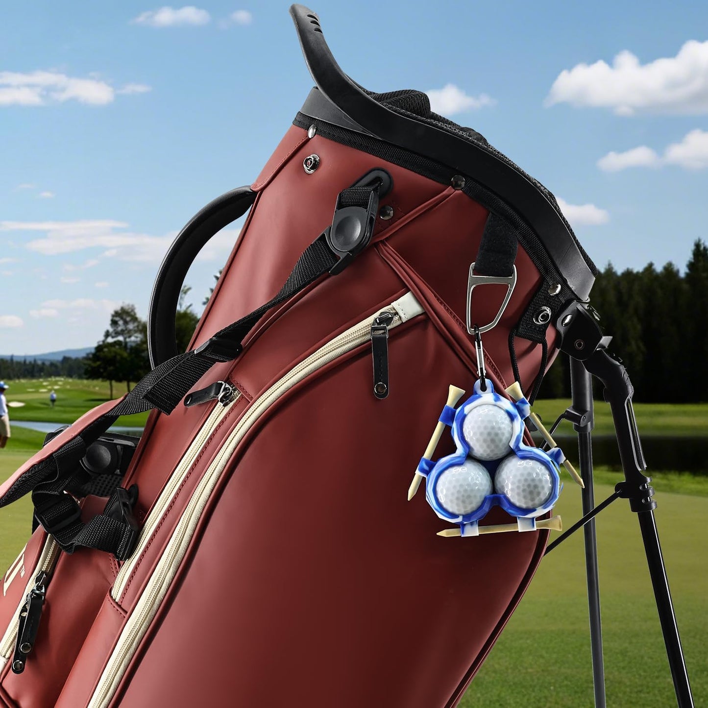 Golf Ball Tee Holder, Soft Silicone Golf Tee Rack for 3 Balls and 3 Tees, Golf Ball Holder with Clip for Bags, Essential Golf Ball Bag for Players