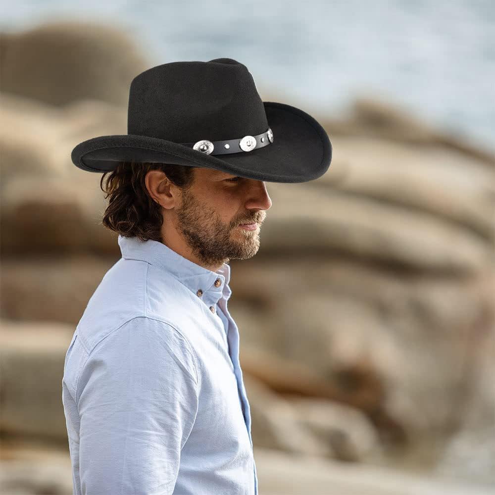 Western Cowboy Hat for Men Women Classic Fedora Hat with Buckle Belt (Size:M-L)