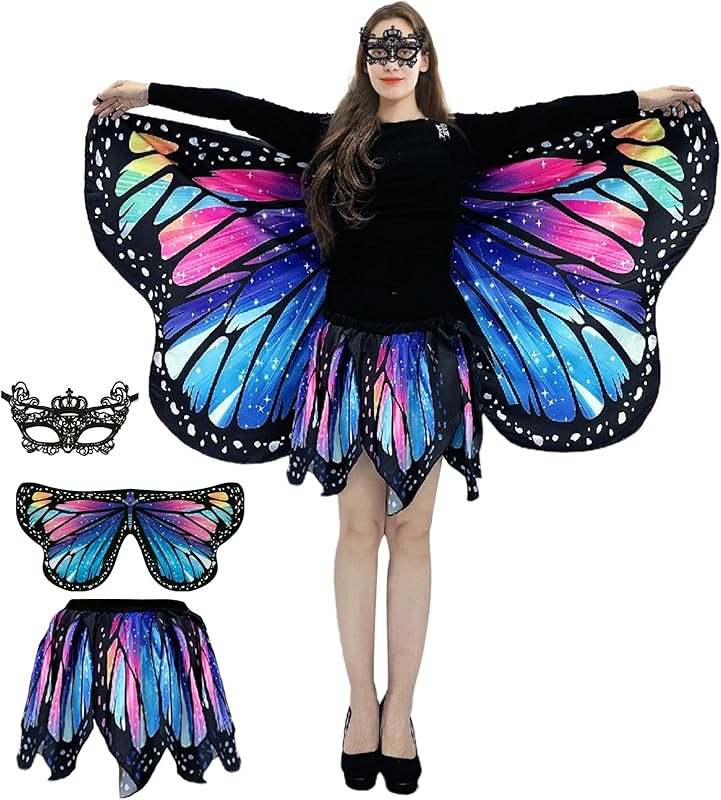 Butterfly Costumes for Women - Double-Sided Printing Butterfly Wings Cape with Skirt for Adults Halloween Costumes