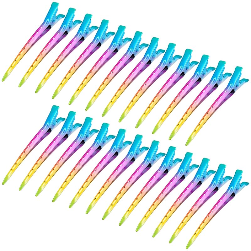 24 Packs Duck Bill Clips, Bantoye 3.5 Inches Rustproof Metal Alligator Curl Clips with Holes for Hair Styling, Hair Coloring, Silver