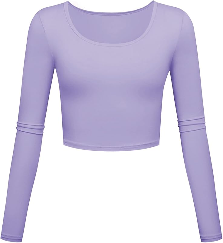 Long Sleeve Crop Tops for Women Workout Basic Clothes for Teen Ladies Fitted Slim Scoop Neck Cute Yoga Shirts