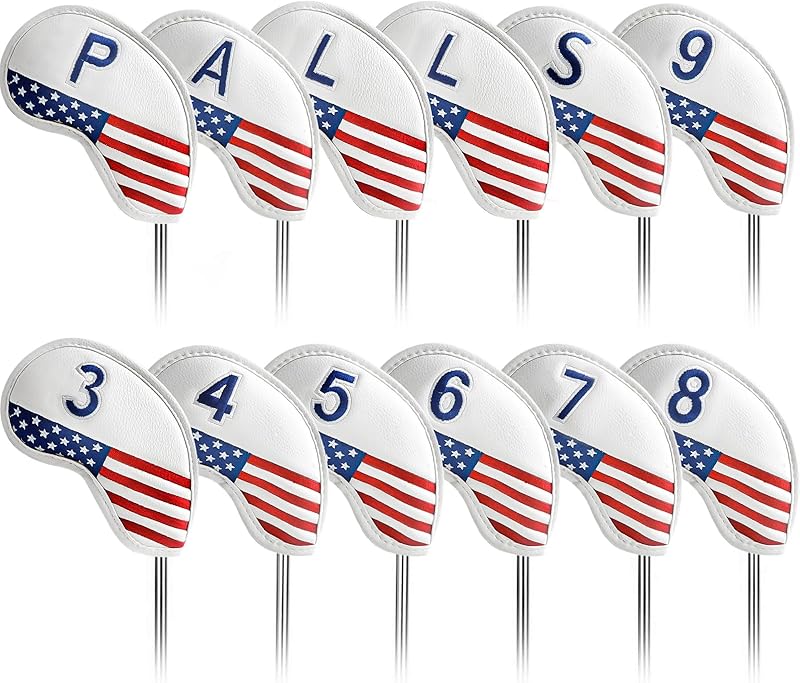 FINGER TEN Golf Iron Head Covers Value 12 Piece Set, Synthetic Leather Deluxe Club Headcover, Universal Fit Main Iron Clubs Gift Set