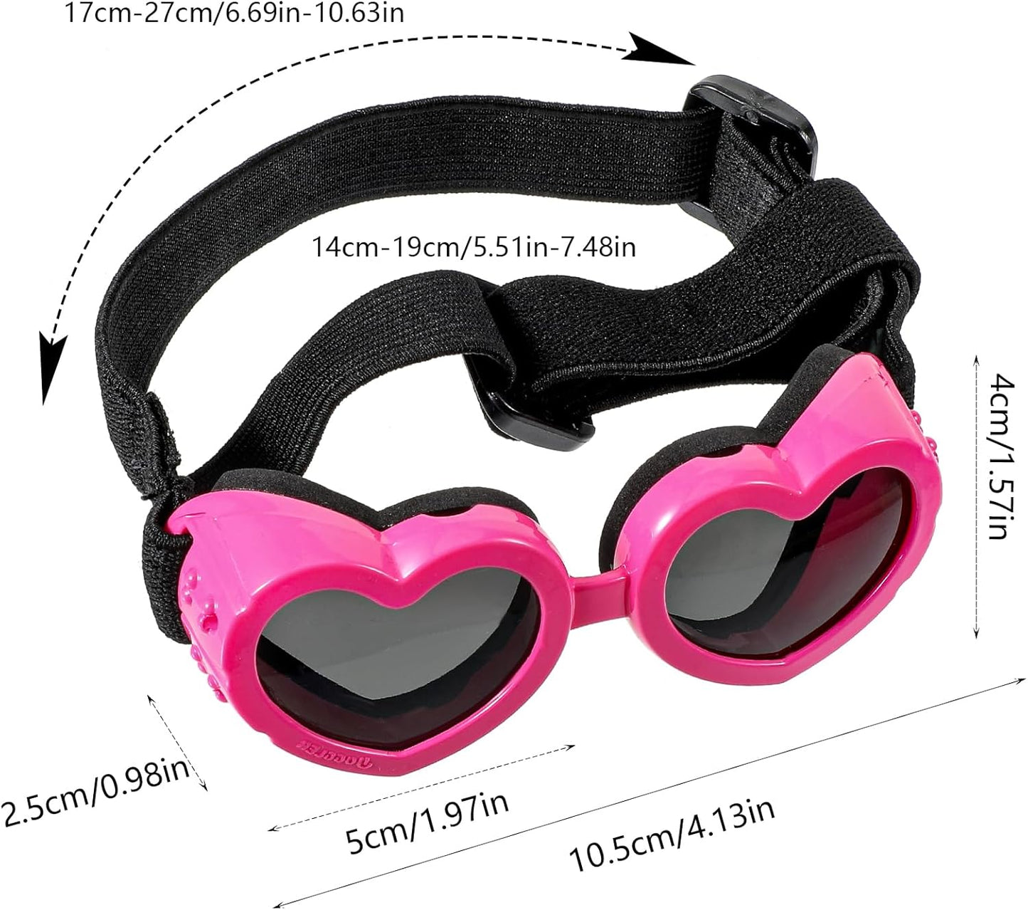 Small Dog Sunglasses UV Protection Goggles Eye Wear with Adjustable Strap, Heart Shape Anti Fog Windproof Glasses Pink Pet Sunglasses for Outdoor Activities and Photo Props
