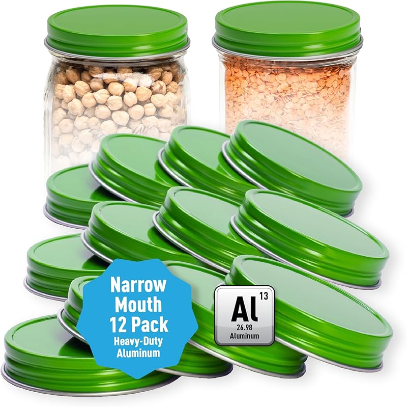 AllSpice Rust-Proof Narrow Mouth Aluminum Metal Mason Jar Lids Leak-Proof 12-Pack (Red Narrow)