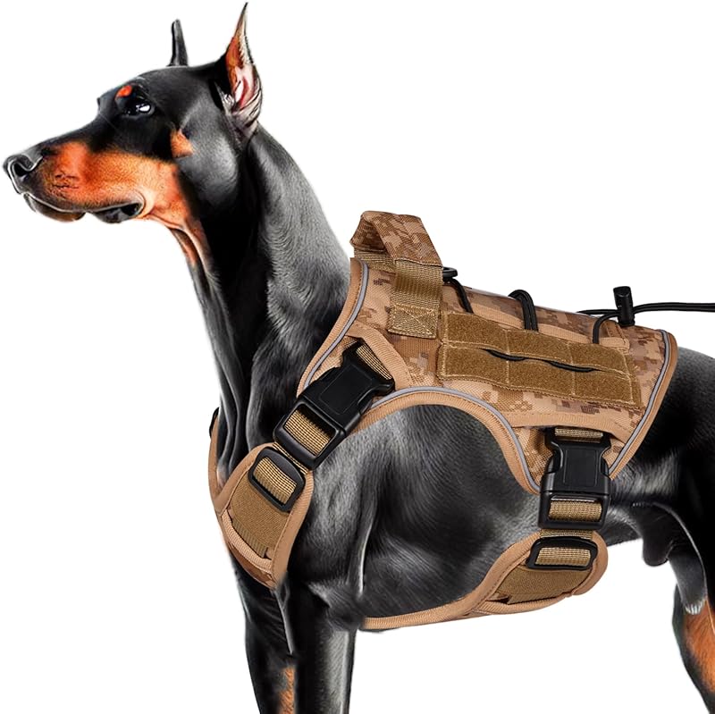 Heavy-Duty Tactical Dog Harness for Large Dogs, No Pull Adjustable Reflective Pet Vest with Molle System, K9 Military-Grade Control for Service Training, Outdoor & 10+ Breeds, Black, Medium