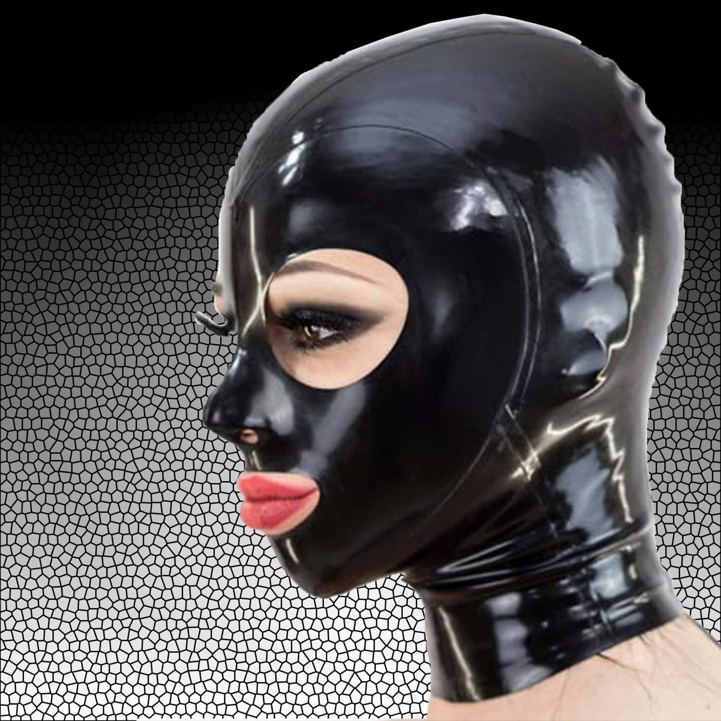 ABWL Black Latex Mask Hood,Rubber Masks with Open Eyes,Cosplay Costumes Clubwear Party Mask for Women Men