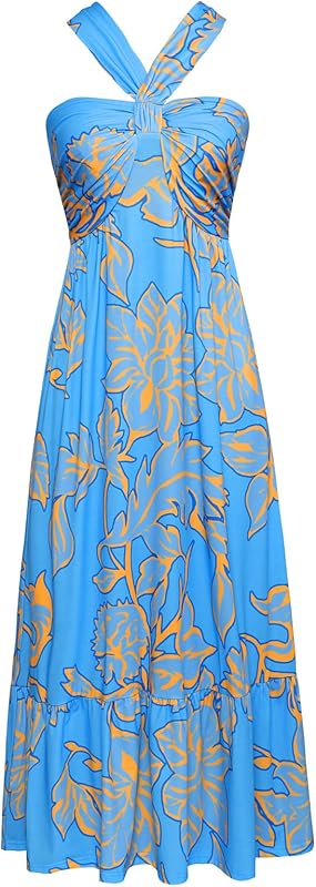 GRACE KARIN 2025 Women's Criss Cross Halterneck Sleeveless Summer Floral Print Flowy A Line Maxi Dress