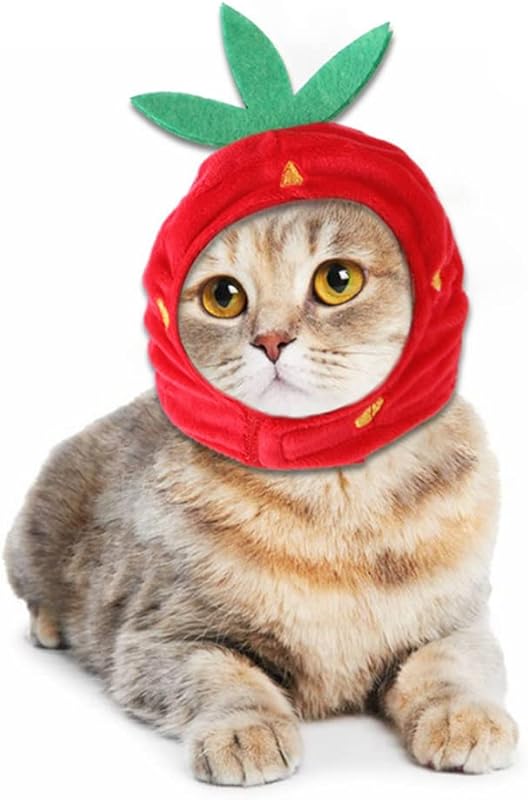 XS Dog Halloween Costume Adjustable Cat Strawberry Hat Cute Pet Headgear Puppy Warm Cap Head Accessories for Small Dogs Kitten Rabbit (Strawberry)