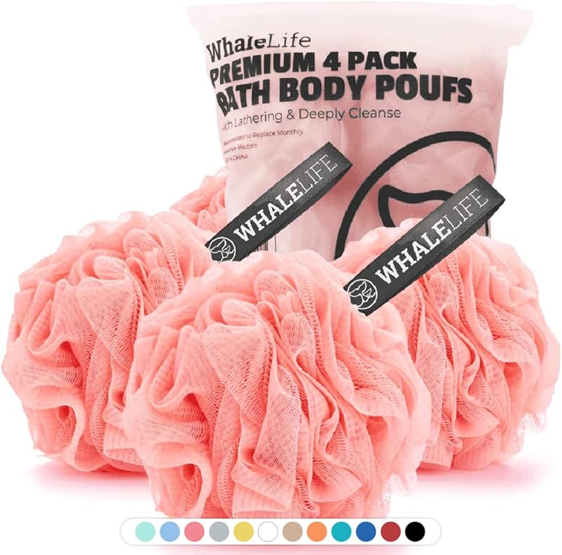 Loofah Sponge Bath Sponge for Women Men 4 Pack (Purple Brown Green Blue)