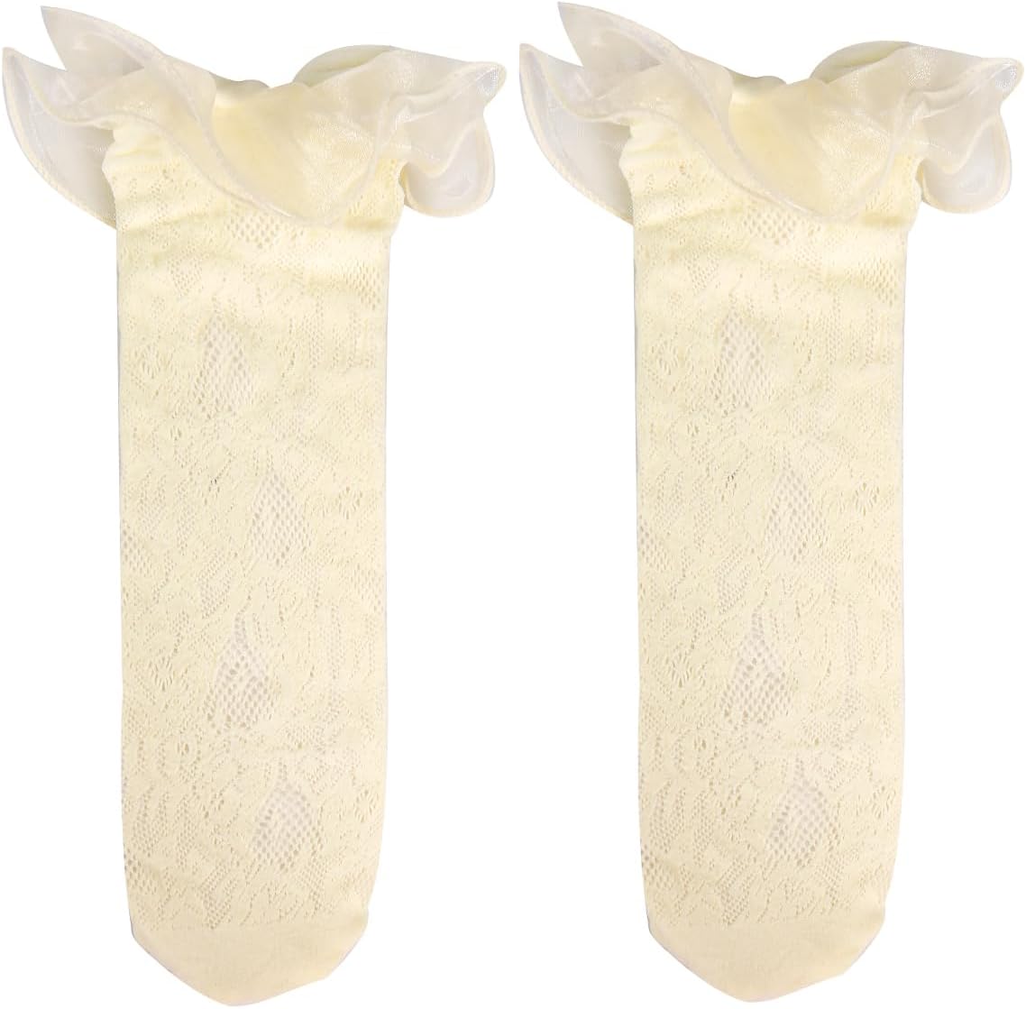 Benefeet Sox Fishnet Knee High Socks with Ruffles for Women Girls Kawaii Cute Fancy Frilly Lace Knee High Stockings with Bow
