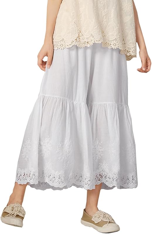 Vintage Lace Pettipants Slips Embroidery Flower Womens Lightweight Cotton Linen Bloomer Shorts Lounge Short Pants
