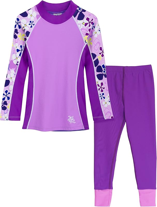 Tuga Girls Long Sleeve Rash Guard and Swim Legging Bathing Suit Set, UPF 50+