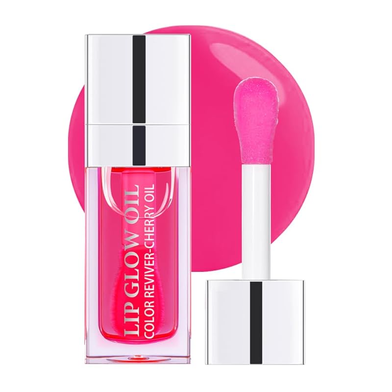 Hydrating Lip Glow Oil, Plumping Lip Oil, Tinted Lip Balm Lip Care, Transparent Toot Lip Oil, Moisturizing Lip Gloss, Non-Sticky Long Lasting Lip Oil Gloss, Lip Plumper Gloss (Pink)