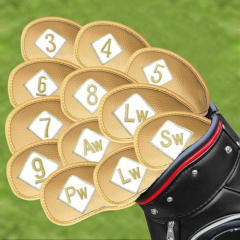 FINGER TEN Golf Iron Head Covers Value 12 Piece Set, Synthetic Leather Deluxe Club Headcover, Universal Fit Main Iron Clubs Gift Set