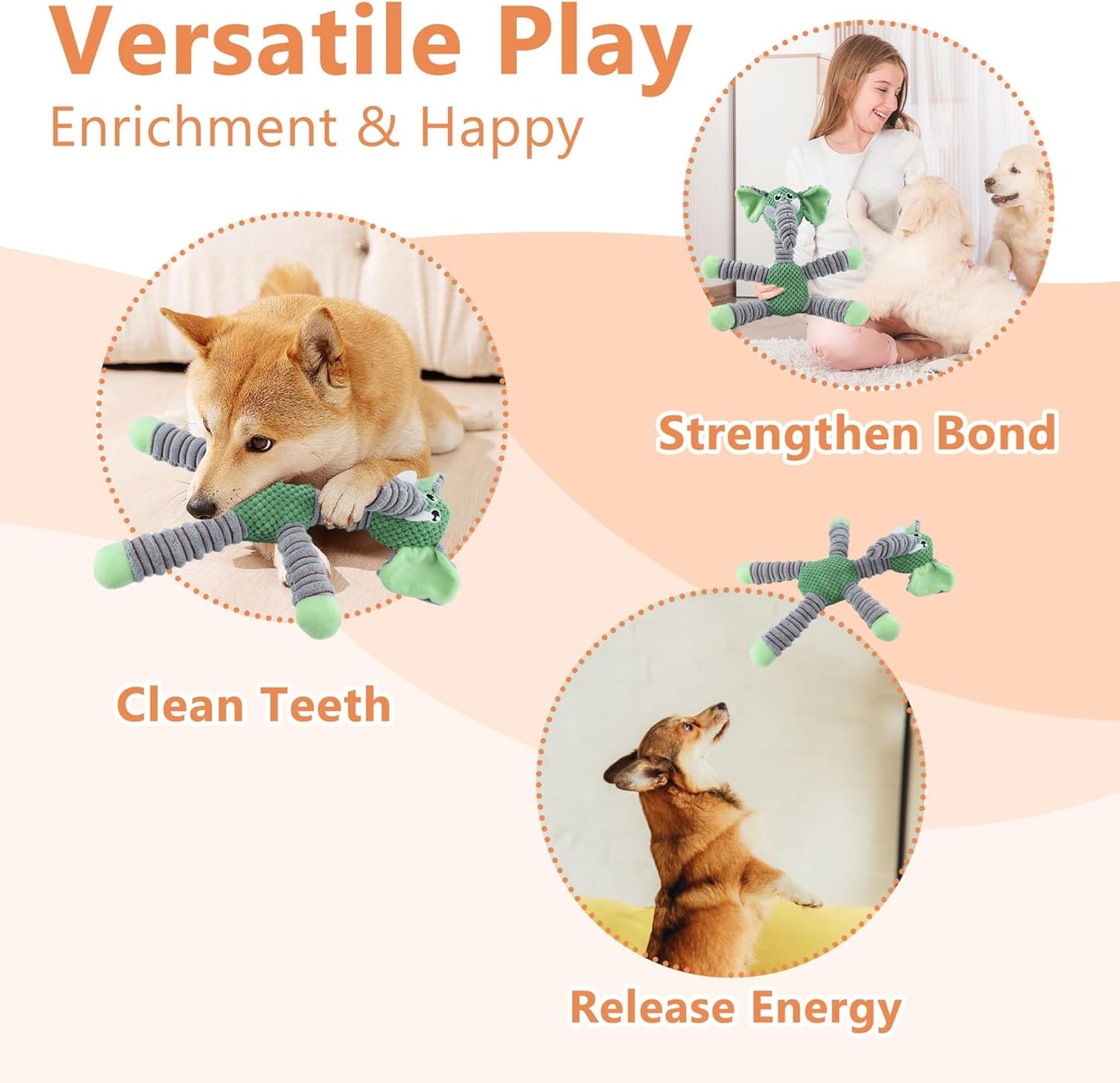 Quietschspielzeug für Hunde, große Plüsch-gefüllte Hunde, interaktives Kauspielzeug, um sie zu beschäftigen, niedlicher Elefant, Tier, Haustiere, Welpen, Hund, Plüschspielzeug mit weichem Stoff für