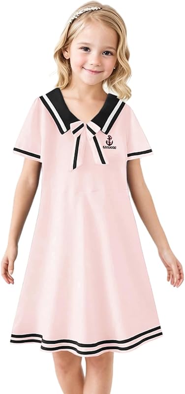 SANGTREE Girls Nautical Sailor Dresses School Uniform Casual Dress, 3-14 Years