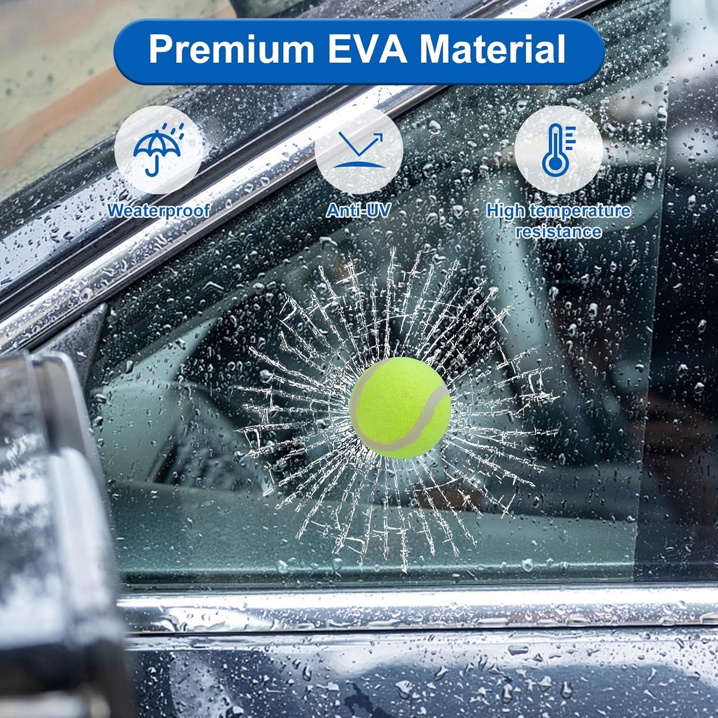 3D Prank Tricky Broken Glass Sticker Car Window Ball Hits Self Adhesive Funny Car Stickers (Tennis)