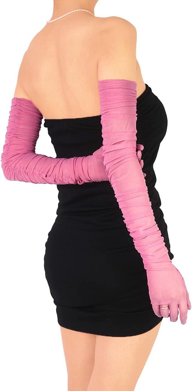 Women's Sexy Sheer Gloves Mesh Tulle Super Long Gloves Opera Christmas Costume Party Dance Glove
